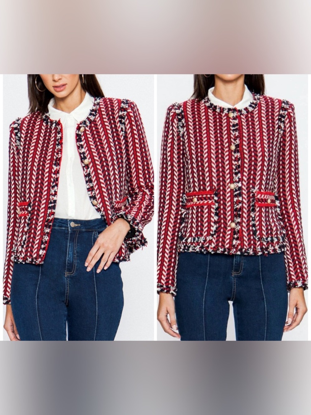 Jealous Tomato Herringbone Red Tweed Jacket Blazer Sid Medium
